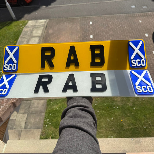 Custom 4D Scottish Name Plates | Symmetrical Raised 4D SCO Flags | Premium Show Edition