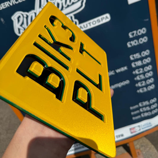 Negative Neon Motorcycle Plates | Recessed Laser-Cut Digits | Premium Show Edition