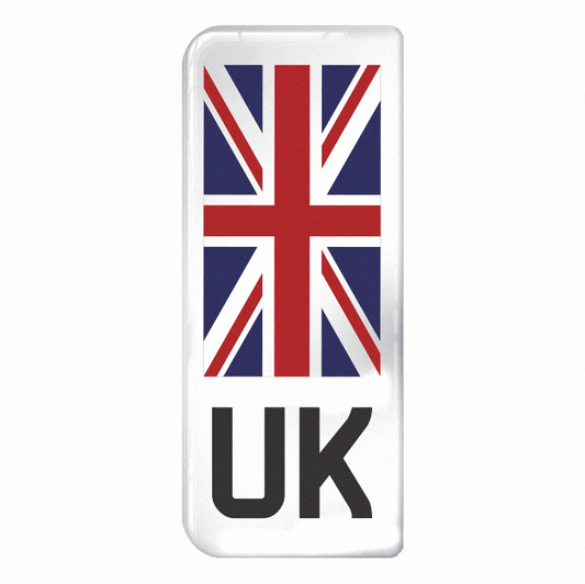 UK Large Flag on White 3D Gel Number Plate Badge | Premium Show Edition