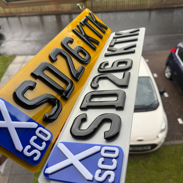4D Gel (5D) Premium Number Plates with Raised 4D SCO Flag | 100% Road Legal
