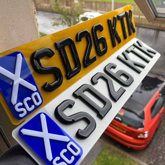 4D Gel (5D) Premium Number Plates with Raised 4D SCO Flag | 100% Road Legal