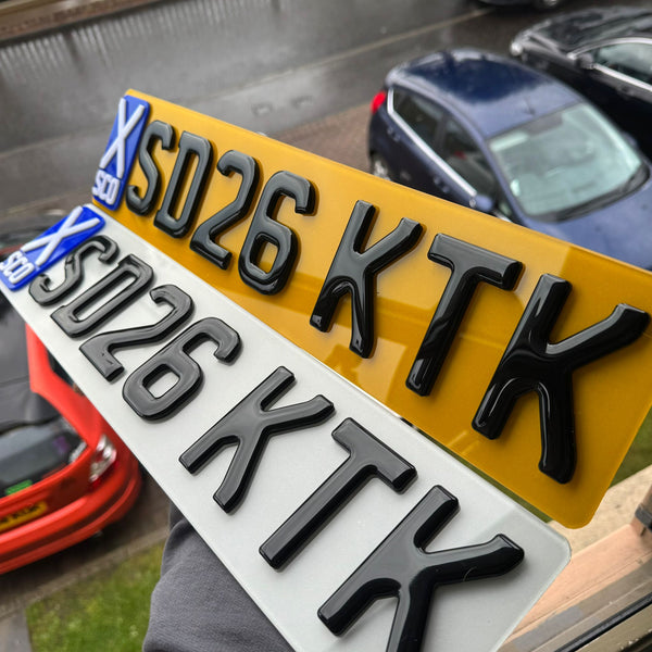 4D Gel (5D) Premium Number Plates with Raised 4D SCO Flag | 100% Road Legal