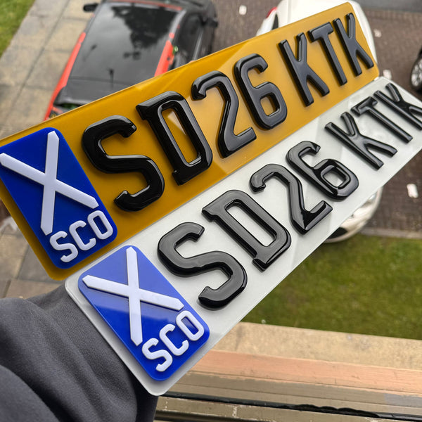 4D Gel (5D) Premium Number Plates with Raised 4D SCO Flag | 100% Road Legal