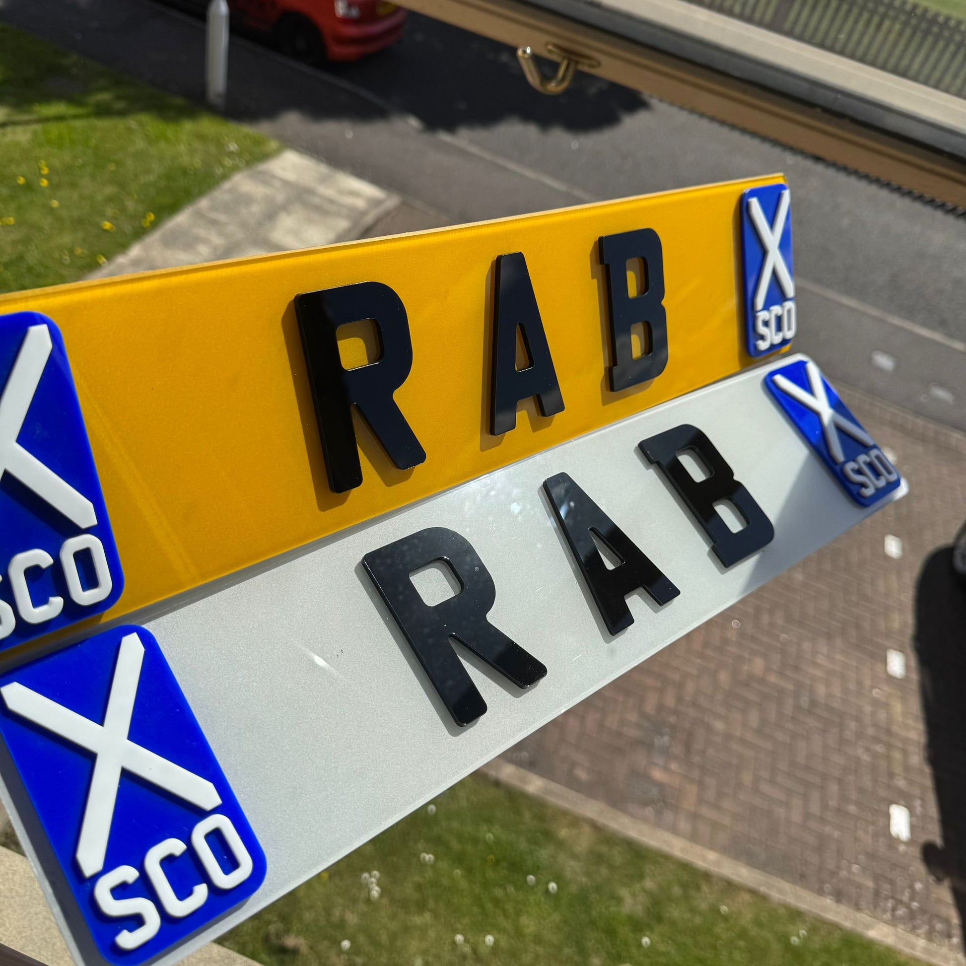 Custom 4D Scottish Name Plates | Symmetrical Raised 4D SCO Flags | Premium Show Edition