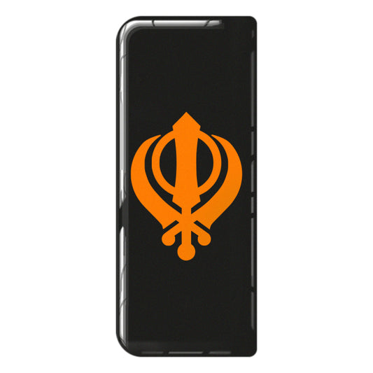 Sikh Khanda (Orange on Black) 3D Gel Number Plate Badge | Premium Show Edition