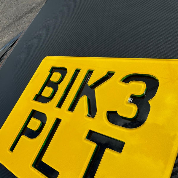 Negative Neon Motorcycle Plates | Recessed Laser-Cut Digits | Premium Show Edition