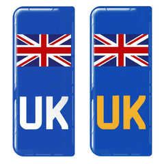 UK Standard Blue Band 3D Gel Number Plate Badges (Front & Rear Pair) | 100% Road Legal