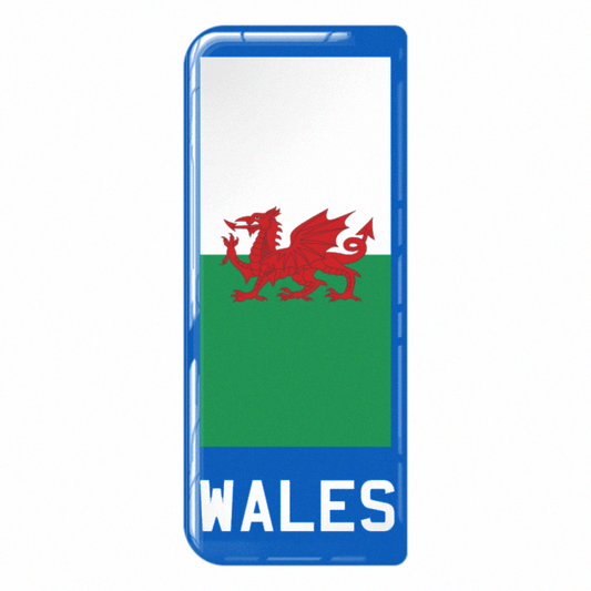 Wales 'WALES' Large Flag on Blue 3D Gel Number Plate Badge | 100% Road Legal