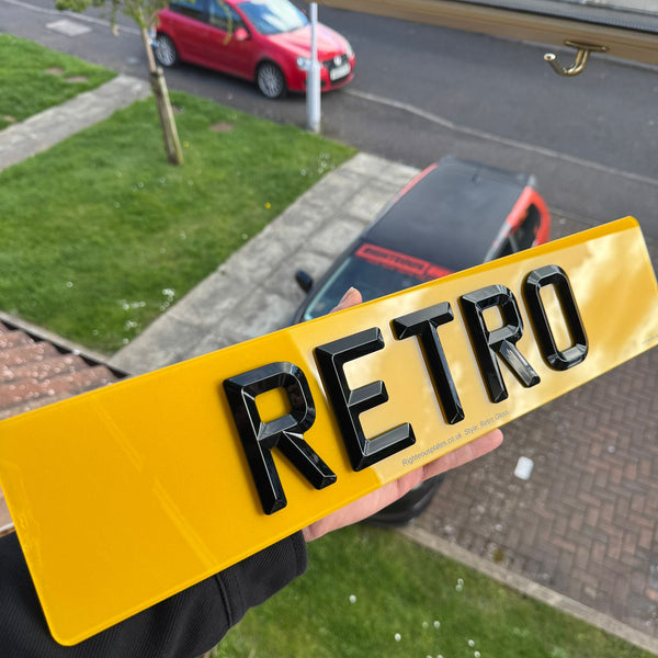Retro Bevelled 3mm Acrylic Number Plates High Gloss | 100% Road Legal