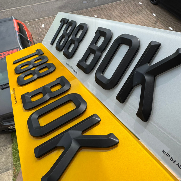 Retro Beveled 3mm Acrylic Number Plates Matt/Satin Black | 100% Road Legal