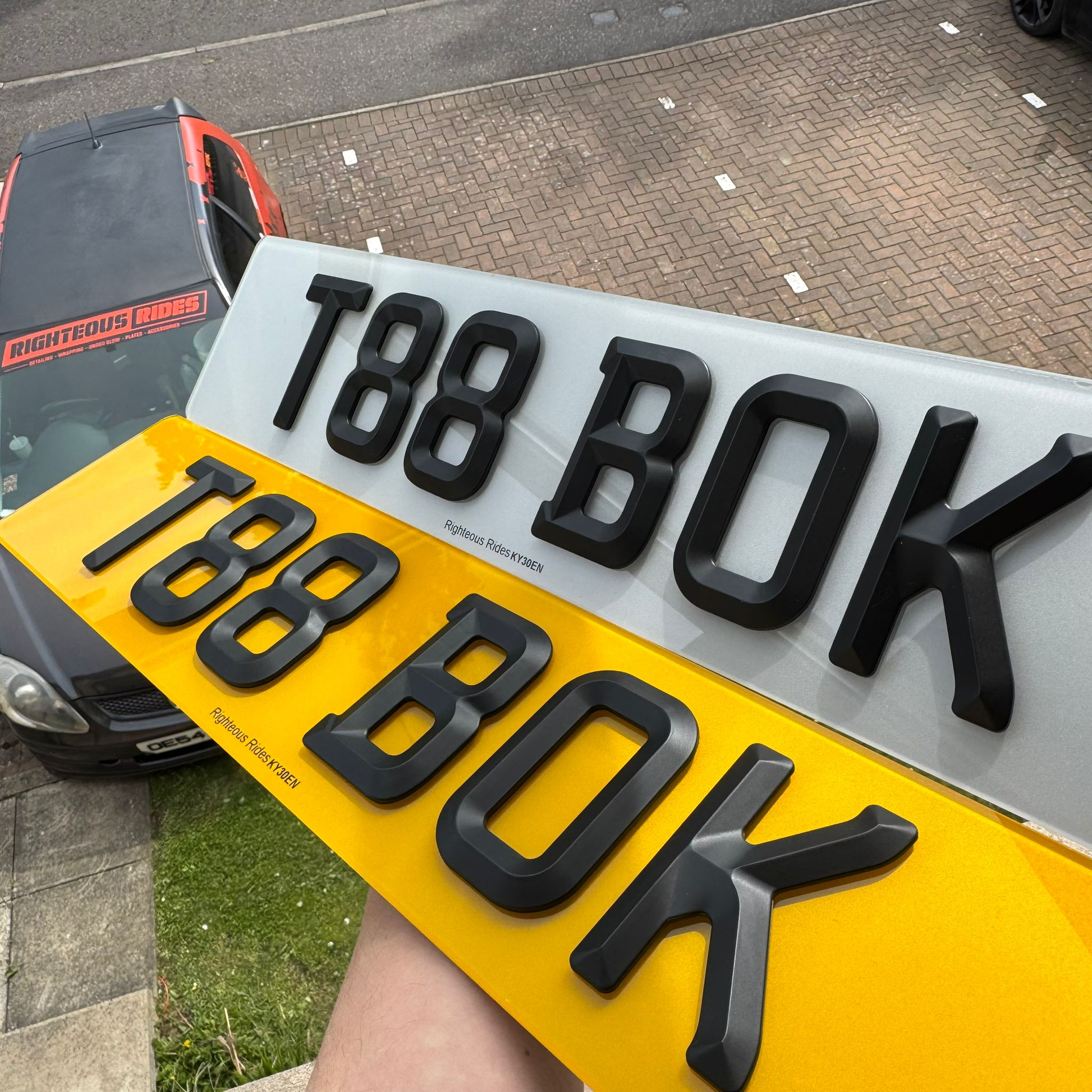 Retro Beveled 3mm Acrylic Number Plates Matt/Satin Black | 100% Road Legal