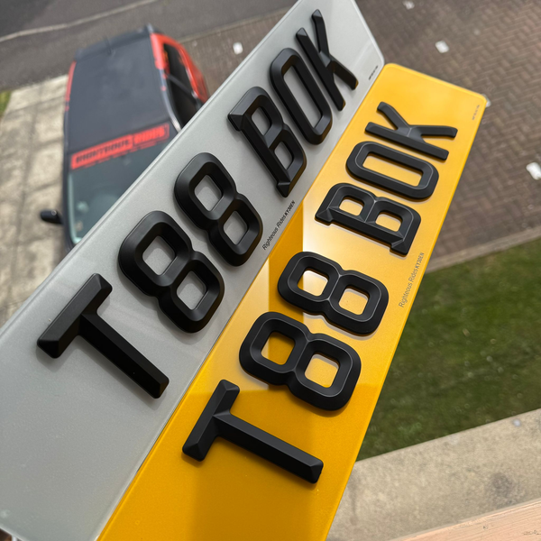 Retro Beveled 3mm Acrylic Number Plates Matt/Satin Black | 100% Road Legal