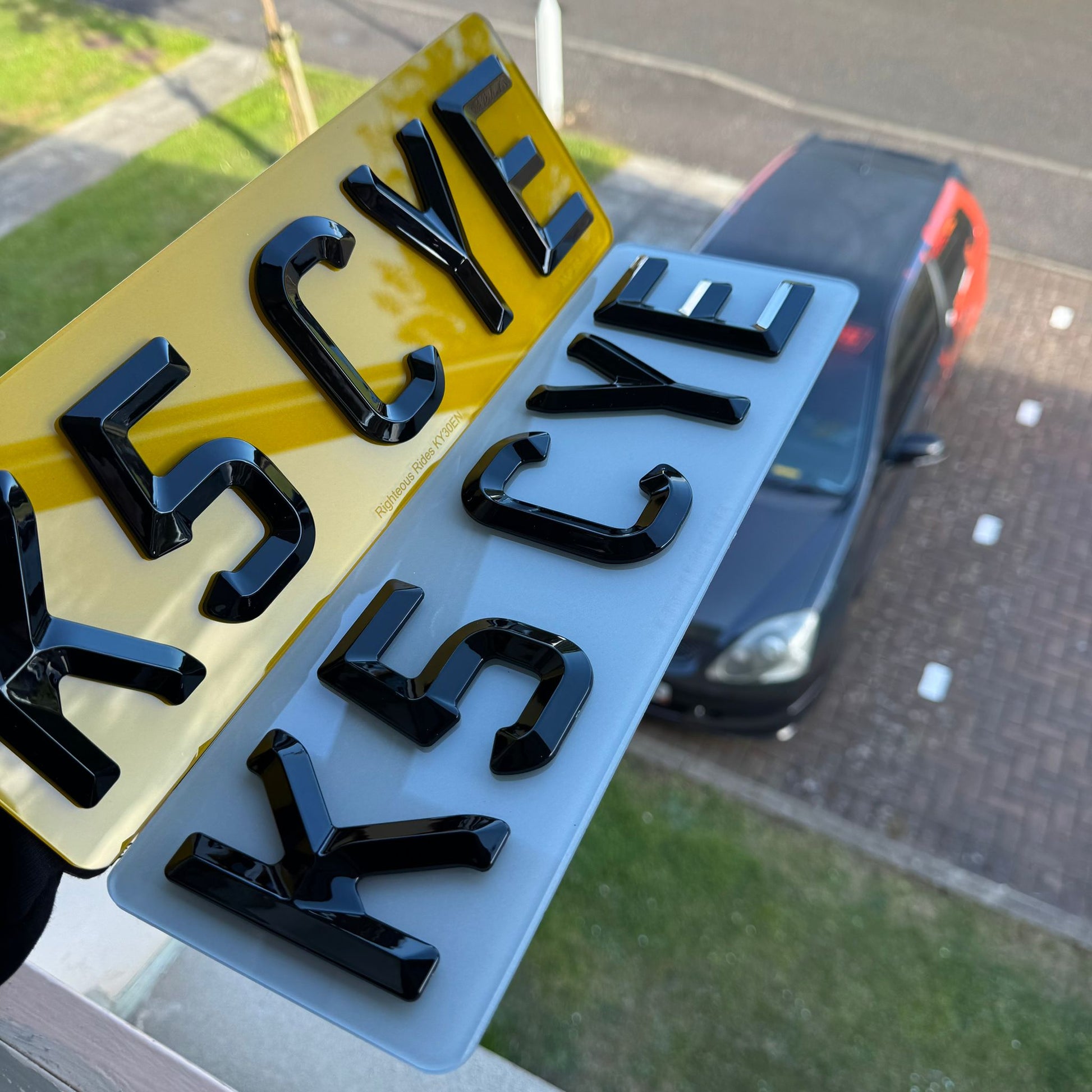 'Perfect 5' Short Retro Number Plates | Gloss Finish with 'iNvisimark' | 100% Road Legal