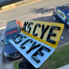 'Perfect 5' Short Retro Number Plates | Gloss Finish with 'iNvisimark' | 100% Road Legal