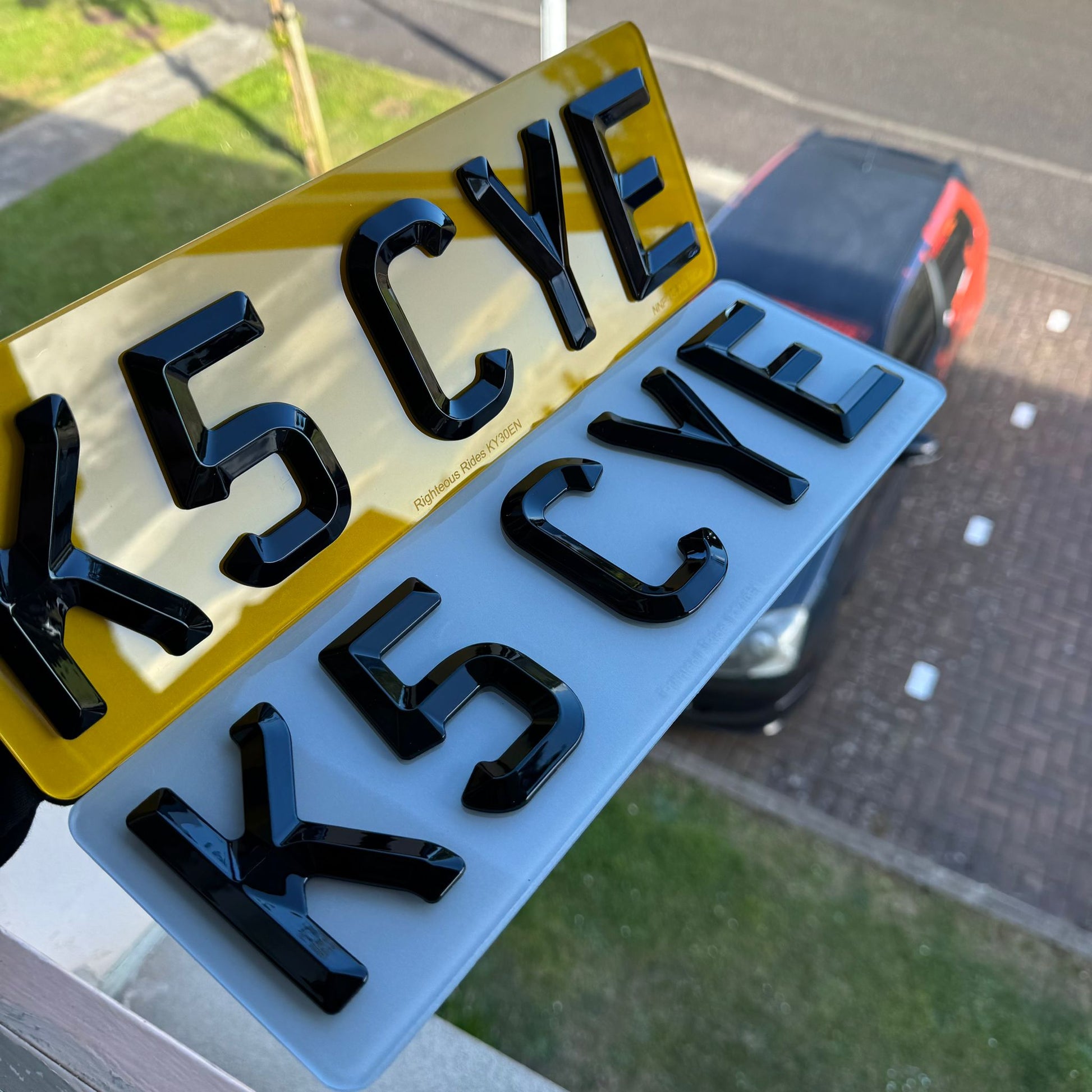 'Perfect 5' Short Retro Number Plates | Gloss Finish with 'iNvisimark' | 100% Road Legal
