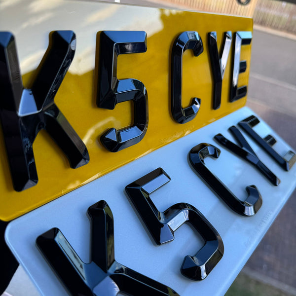 'Perfect 5' Short Retro Number Plates | Gloss Finish with 'iNvisimark' | 100% Road Legal